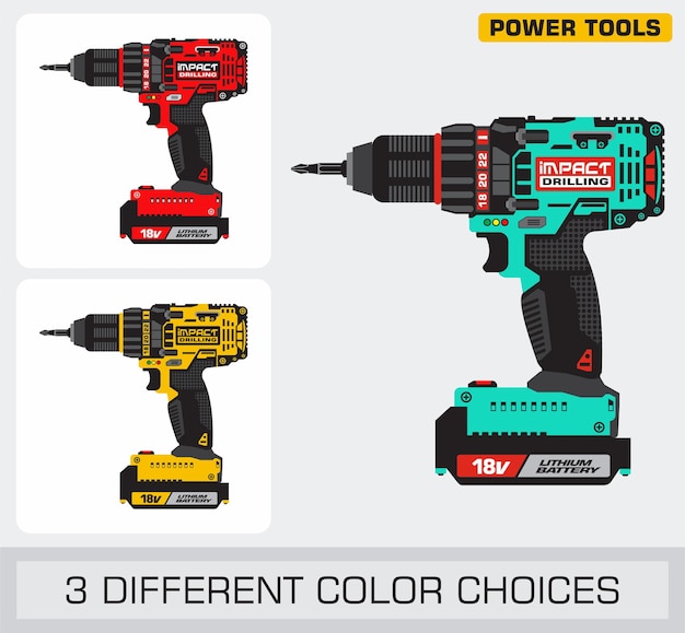 벡터 세 가지 색상 선택 벡터 일러스트 레이 션의 임팩트 드릴 무선 전동 공구