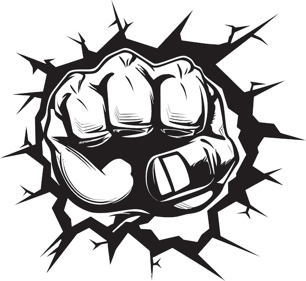 Impactful Power Black Logo Design with Fist and Wall Black and Bold Cartoon Fist Breaking Wall Vect