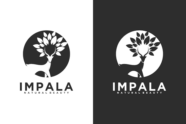 Logo impala con ispirazione per il logo foglia per la tua attività