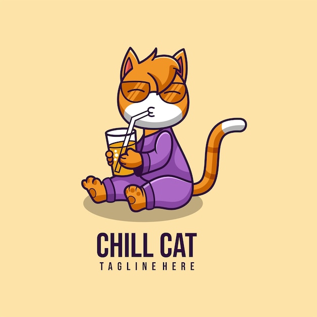 imple mascotte logo chill cat personage ontwerp