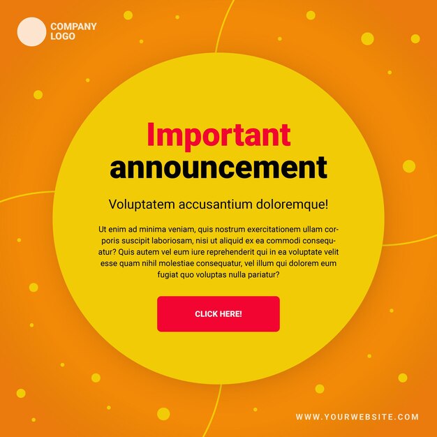 Vector important announcement. social media template.