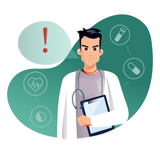 Vector important information from doctor 2d vector isolated illustration. health flat character on cartoon