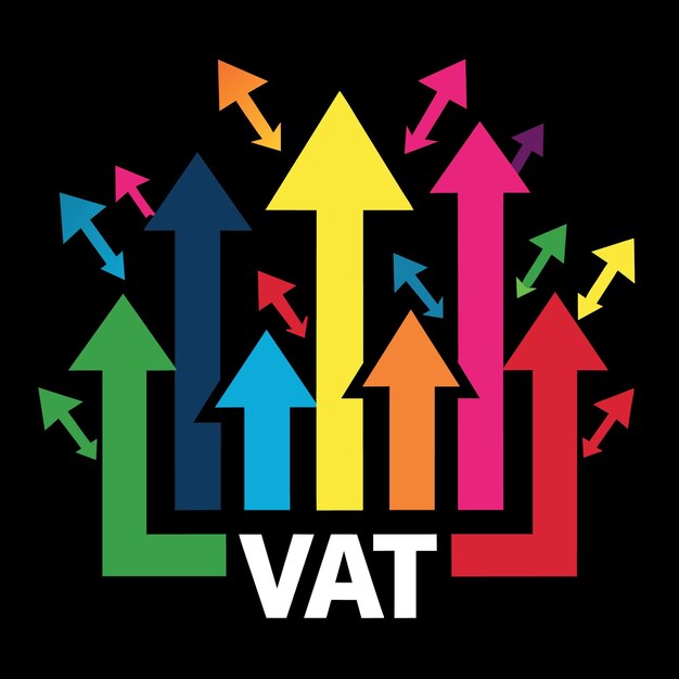 Vector important of vat tax in buy and sell business colorful arrows pointing to the word vat at the cen