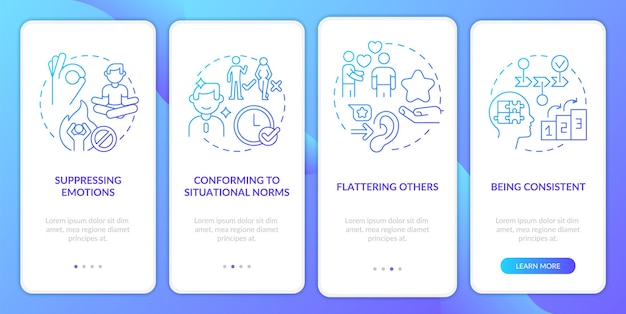 Impression management blue gradient onboarding mobile app screen