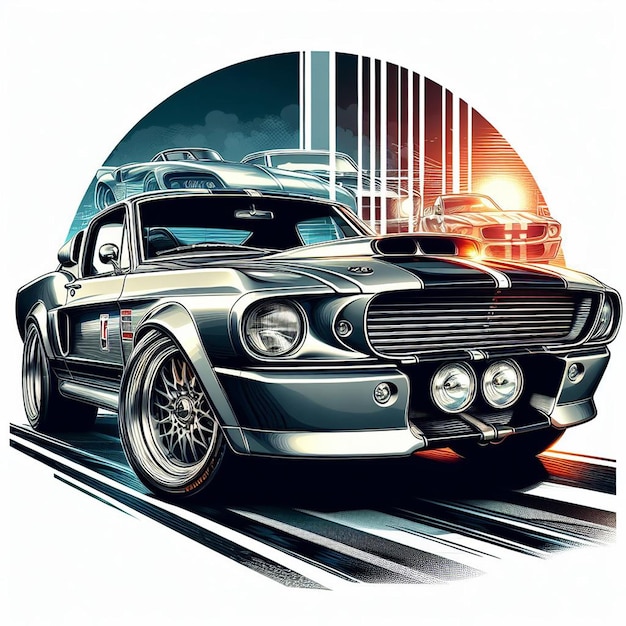 impressive Shelby Ford Mustang Eleanor Car GT500 Vector Art Illustration Drawing Wallpaper