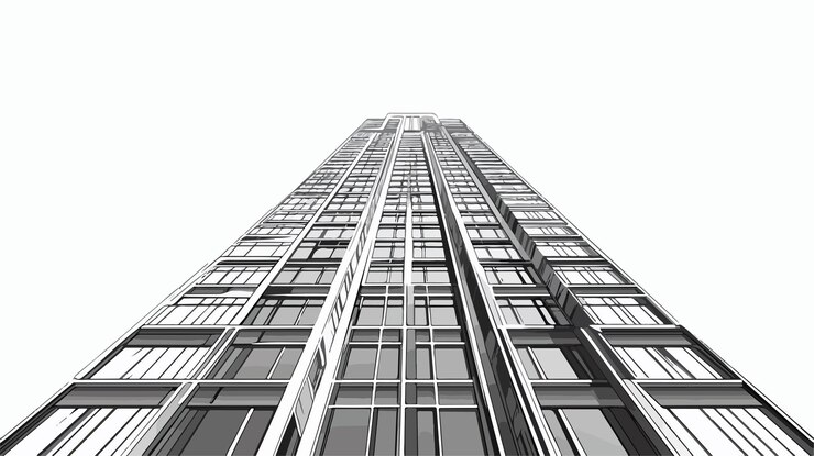 Vector impressive tall building exterior view architecture