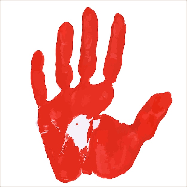 Imprint of human hands in red paint