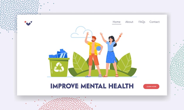 Improve Mental Health Landing Page Template Couple Walking in Park Young Man and Woman Spend Time in Nature