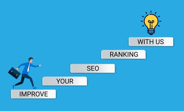 Вектор Улучшите свой рейтинг seo в поисковых системах с помощью концептуальной векторной иллюстрации
