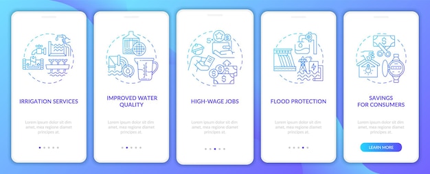 Vector improved water quality onboarding mobile app page screens set