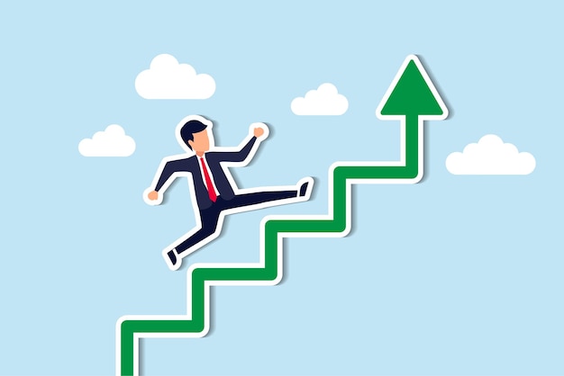 Improvement or career growth stairway to success growing income or improve skill to achieve target