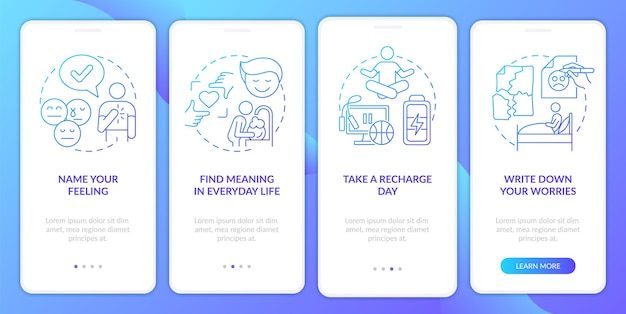 Improving mental health blue gradient onboarding mobile app screen