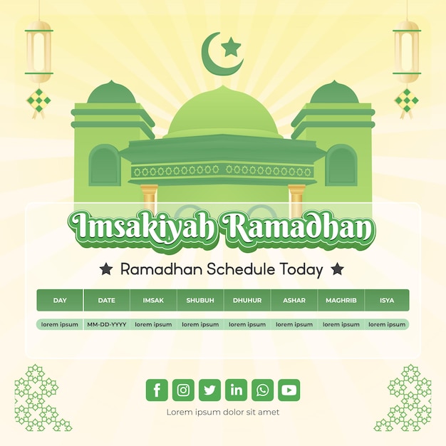 Imsakia-ontwerp voor Ramadan Kareem. Ramadan schema. Eid Moebarak. Gebedstijden tijdens de Ramadan.