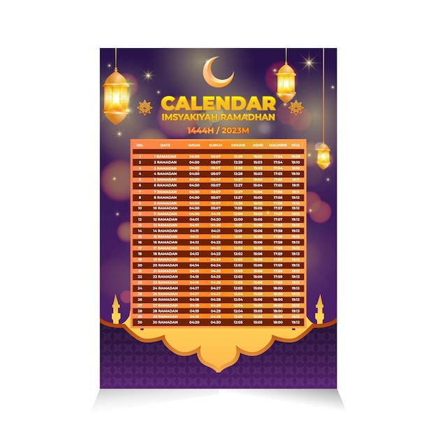 Vector imsakiyah ramadan calendar template