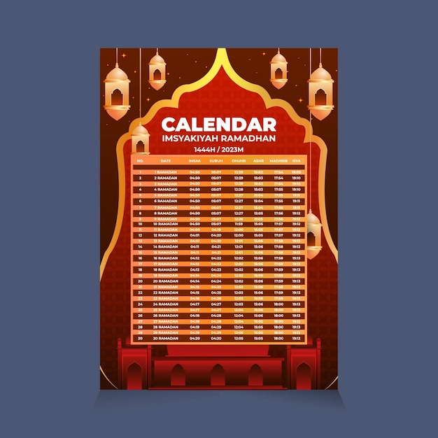 Vettore modello di calendario ramadan imsakiyah