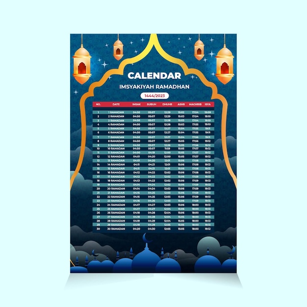 Вектор Шаблон календаря имсакия рамадан