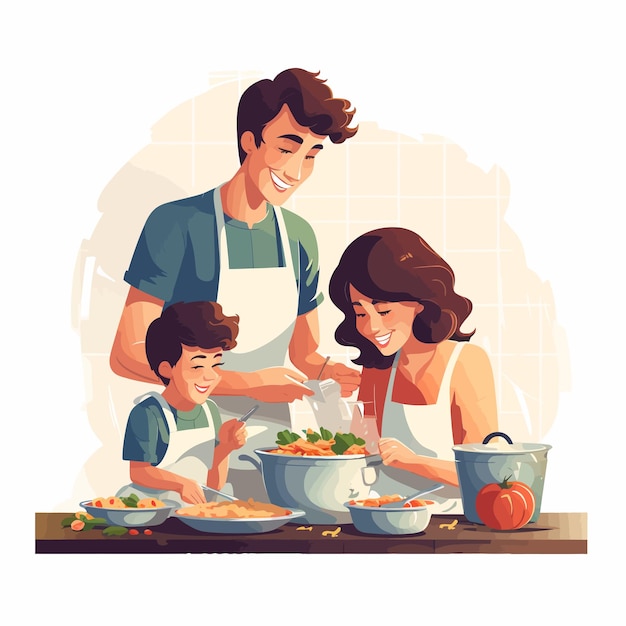 Vector in_a_cozy_kitchen_parents_and_children_collaborate