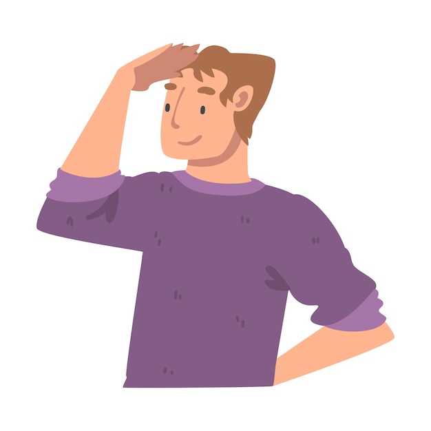 In de toekomst kijken man karakter met zijn hand op voorhoofd Vector illustratie
