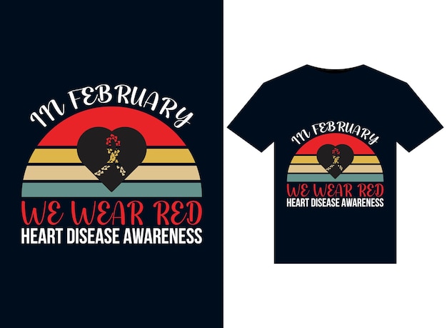 In februari dragen we Go to Red Heart Disease Awareness-illustraties voor printklare T-shirts