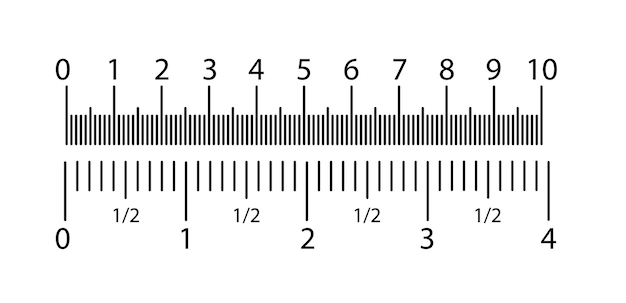 Vettore righelli pollici e metri impostano centimetri e pollici scala di misurazione indicatore metrico cm precisione mea