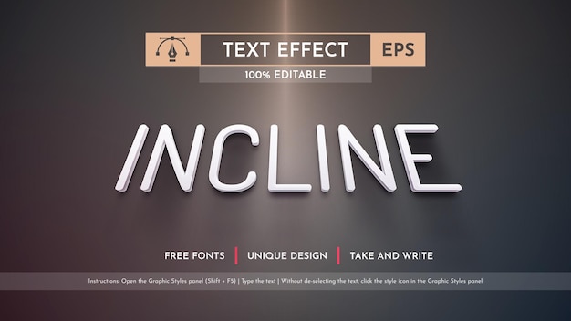 Vector incline editable text effect font style