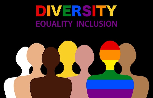 Vector inclusie en diversiteit silhouetten van mensen en lgbtq zetten banner gay pride concept voor website