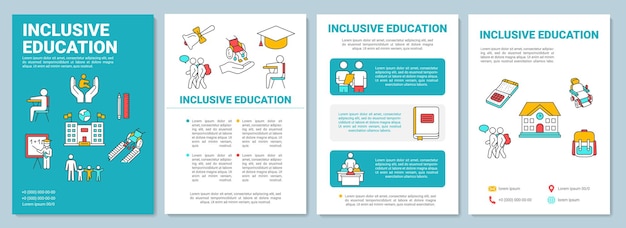 Inclusief onderwijs brochure sjabloon. leerprogramma voor gehandicapten. flyer, boekje, folder afdrukken, omslagontwerp met lineaire pictogrammen. vectorlay-outs voor tijdschriften, jaarverslagen, reclameposters