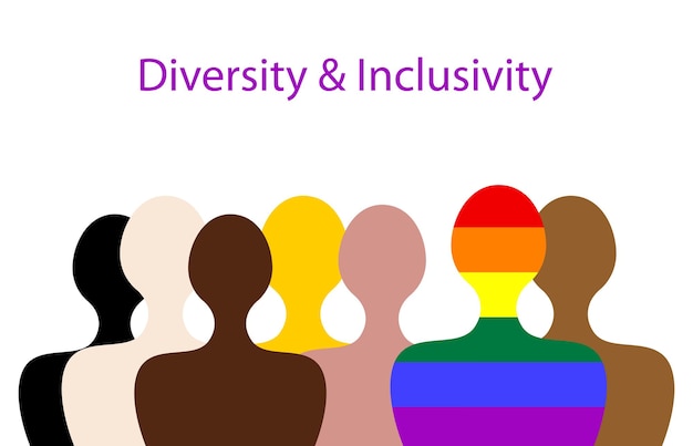 Vector inclusion and diversity silhouettes of people and lgbtq set banner gay pride concept for website