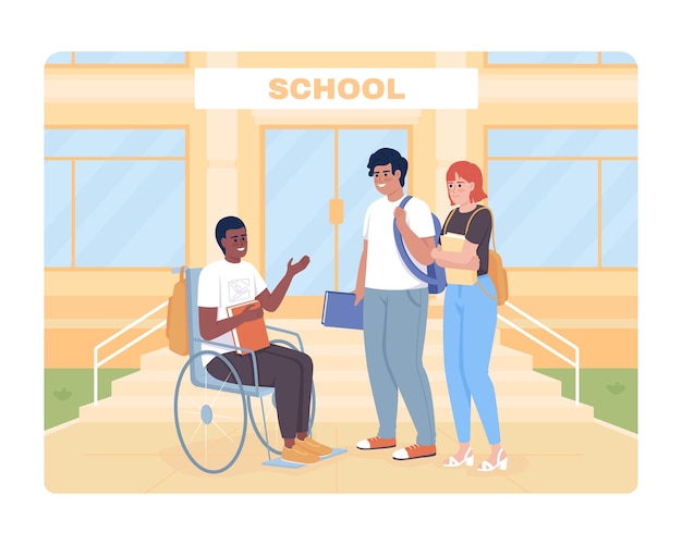 Inclusion at school 2D vector isolated illustration