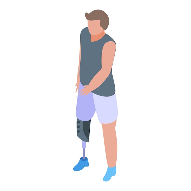 Icona del ragazzo della gamba artificiale per l'educazione inclusiva isometrica dell'icona vettoriale del ragazzo della gamba artificiale per l'educazione inclusiva per il web design isolato su sfondo bianco