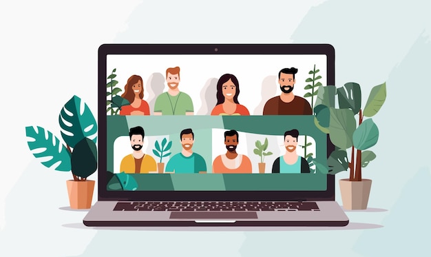 Vector inclusive group of people on video call vector isolated vector style illustration