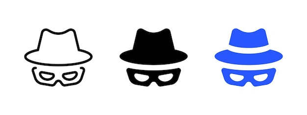 Incognito icon Anonymous symbol with hat and mask Spy agent Hacker illustration Privacy security