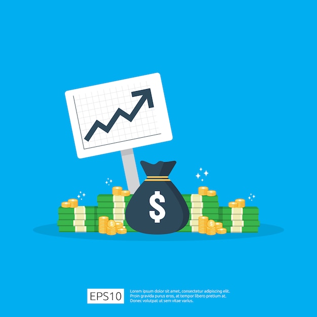 Statistica dell'aumento del tasso del dollaro di stipendio di reddito. margine di crescita dei profitti aziendali. prestazioni finanziarie del ritorno sull'investimento concetto di roi con la freccia.