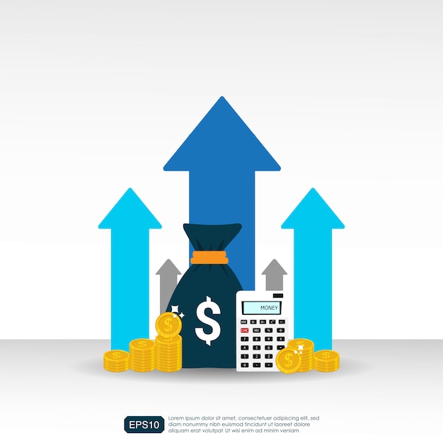 Vector income salary rate increase concept with arrows symbol.