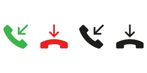 Vector incoming call and missed call icon set. answer and decline phone call buttons.  telephone call.  eps