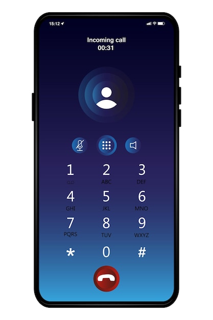 Vector incoming call recording screen switched keyboard smartphone interface vector template flat interface for application mute and speaker buttons phone display vector illustration