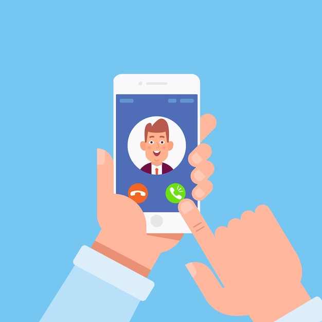 Incoming call on smartphone screen flat vector illustration