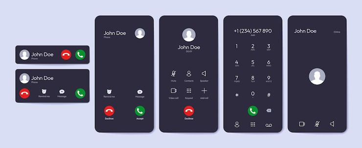Vector incoming call ui elements smartphone overlay with accept decline call buttons mobile phone screen with text message and call icons vector flat set