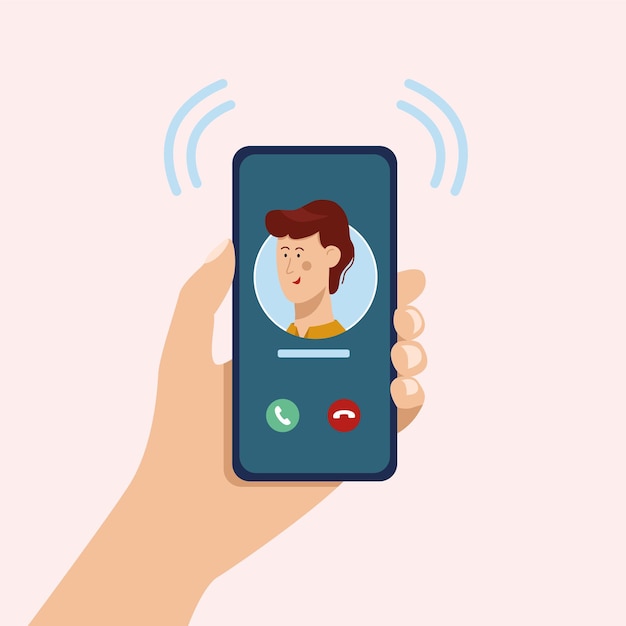 Incoming video call Hand holding a smartphone People using a video call app while social distancing