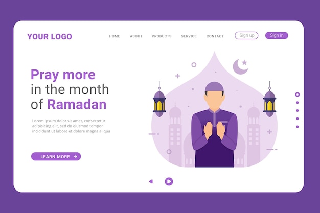 Vector increase worship in the month of ramadan on landing page onth of ramadan on landing page