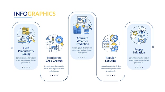 Modello di infografica rettangolo blu con fattori di resa delle colture aumentati