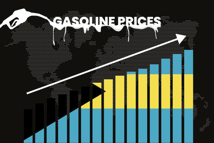 Vector increasing of gasoline prices in bahamas bar chart graph rising values news banner idea