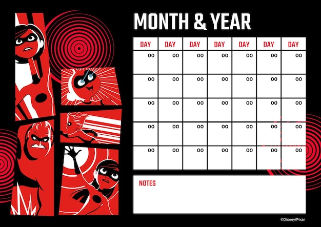 The Incredibles Monthly Calendar