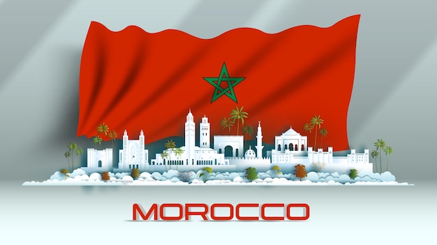 Independence anniversary celebration national day in Morocco flag background