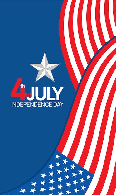 Independence Day, 4th of July Fourth of July holiday Poster design with symbols of USA Flag of the United States and red blue and white star.