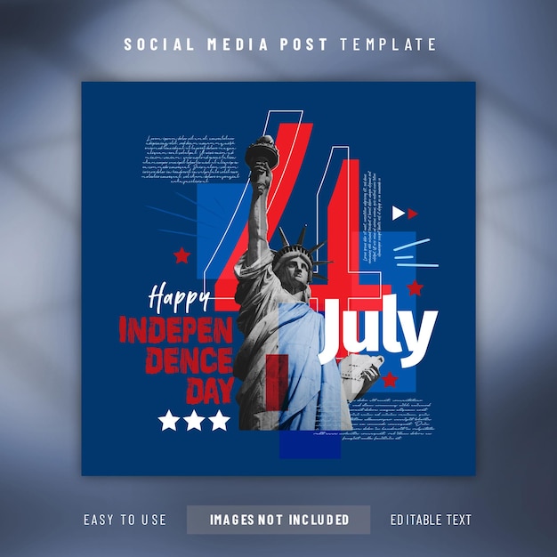 7月のソーシャルメディアの独立記念日4日は抽象的でモダンなスタイルのテンプレートを投稿します