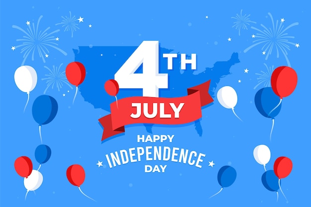 Independence day balloons background with fireworks