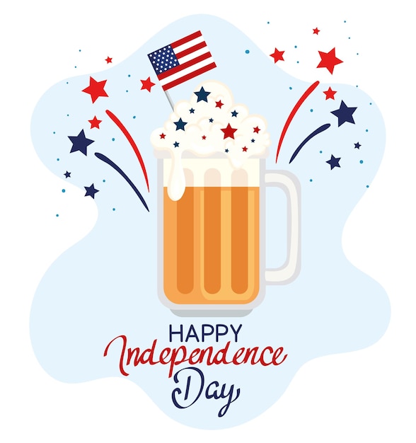 independence day beer glass with flag