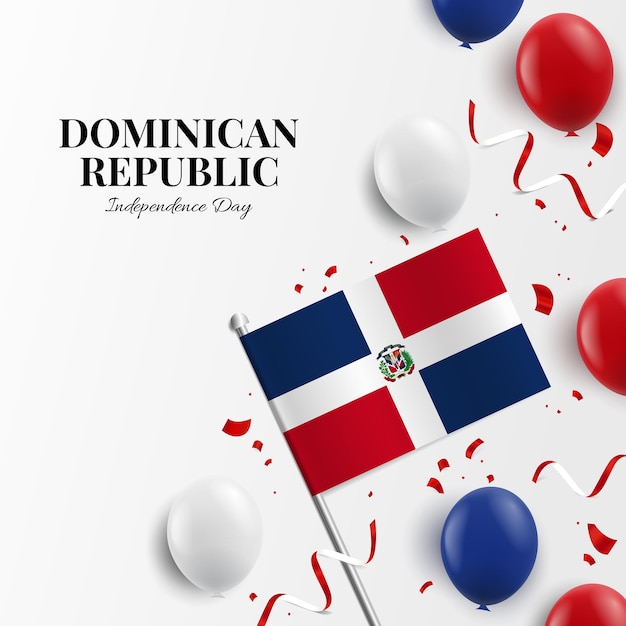 Festa dell'indipendenza nella repubblica dominicana. sfondo con palloncini, bandiere