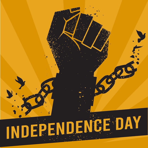 Independence day, fist raise up breaking chain.